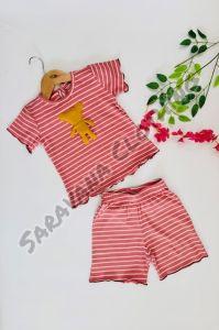 Girls Striped Cotton Top & Shorts Set