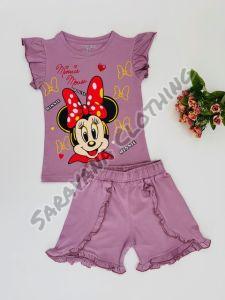 Girls Sweet Minnie Mouse Print T-shirt with Shorts