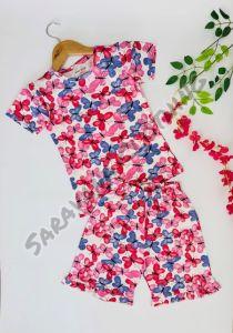 Girls Vibrant Butterfly Ruffle T-shirt & Shorts Set