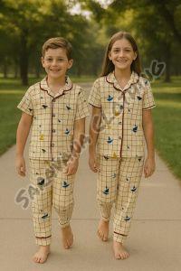 Kids Checkered Boat Print Cotton Pajama Set