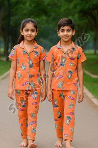 100% Cotton Kids Orange Dino Print Pajama Set