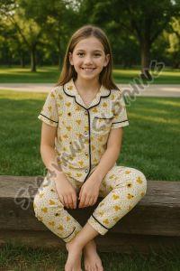 Kids Yellow and White Grid Print Night Suit