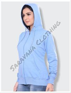 Womens Sky Blue Zip Up Knit Hoodie