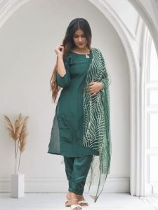 Bottle Green Ladies Silk Suit Set Versatile