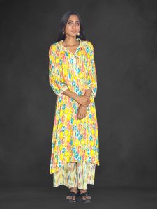 Printed Rayon Palazzo Kurti Set, Color : Multicolor