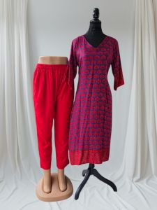 Printed Slub Cotton Kurti Pant Set