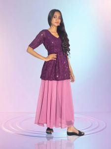 Purple Pink Georgette Ladies Dress
