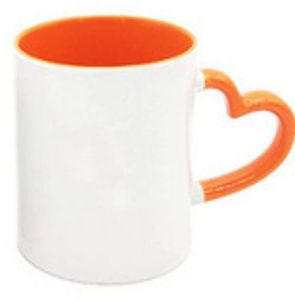 A++ Grade 350 Ml Orange Three Tone Heart Handle Ceramic Mug