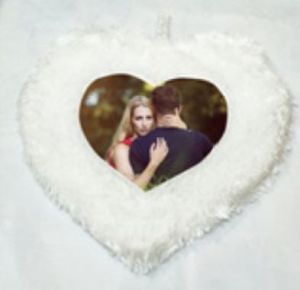 Heart Shape White Fur Photo Printed Sublimation Cushion