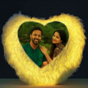 Heart Shape Yellow Fur Photo Printed Sublimation LED Cushion