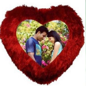 Red Fur Photo Printed Heart Shape Sublimation Cushion