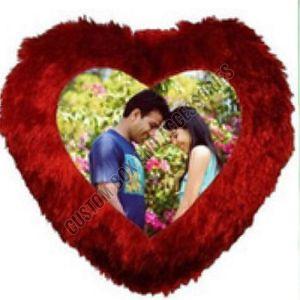 Red Fur Photo Printed Heart Shape Sublimation Cushion