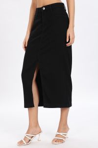 Denim Plain Ladies Black Stretchable Pencil Skirt Long 26 to 34