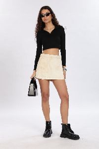 Plain Cotton Ladies Beige Mini Skirt, Packaging Type : Corrugated Box