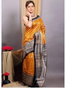 Tussar Ghicha Madhubani Painting Saree