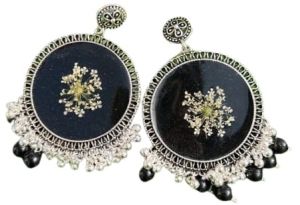Black Round Resin Jhumka Earrings for Casual Or Party Wear