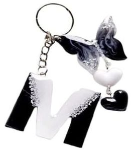 M Letter Black Resin Keychain