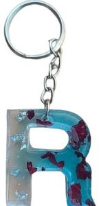 R Letter Green Resin Keychain