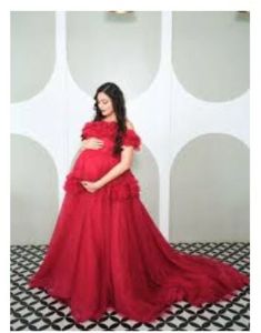 Ladies Long Dress, Color : Red Party Wear