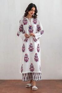 Off-White Printed Cotton Kurti L, M, S, XL