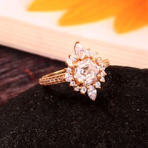 7mm Hexagon Cut Moissanite Cluster Engagement Ring in 925 Sterling Silve