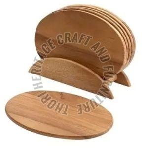 Plain Polished Mango Oval Wooden Coaster Set Standard