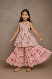 Printed Pure Cotton Kids Sharara, Color : Pink, Gender : Girl