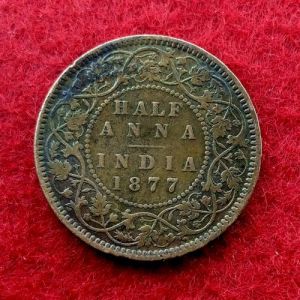 British India Half Anna Victoria Coin OF Year 1877