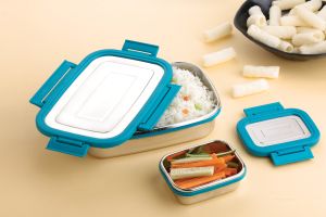 Polished Stainless Steel Lunch Box, Color : Blue, Multicolor