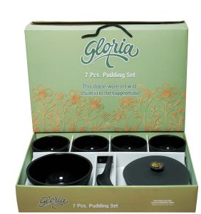 Polished Ceramic Gloria 7 Pcs Pudding Set, Color : Black for Serving