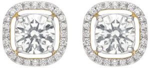 1.50 CT Round Cut Lab Diamond with Halo Stud Earring 14K Yellow Gold