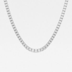 16Ct Emerald Cut Lab Grown Diamond Tennis Necklace 14K Gold