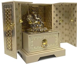 Golden Metal Temple-Inspired Invitation Box Traditional