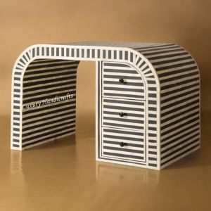 Rue Bone Inlay Waterfall 3 Drawers Desk Black