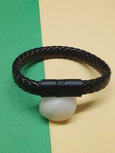 Alloy NIPSTec Black Wide Braided Leather Bracelet 21 Cm