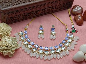 Kundan Choker Necklace and Earrings Set, Brand Name : NIPSTec