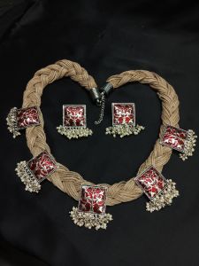 Gold -Tone Red Meenakari Pearl Jute Jewelry Set