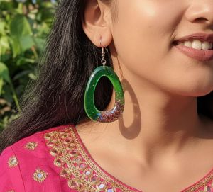 NIPSTec Green Resin Teardrop Dangle Earrings 6 Cm