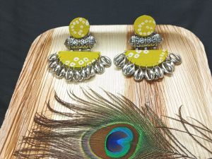 German Silver Handmade Fabric Earrings With Metal Shells