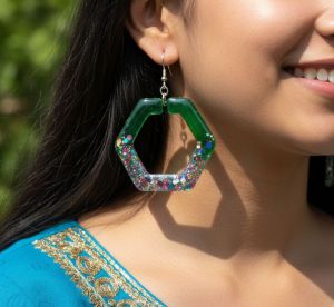 Green Glitter Resin Earrings