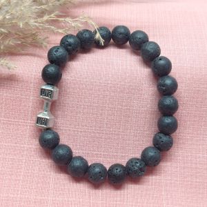 Lava Beaded Bracelet with Dumbbell Charm