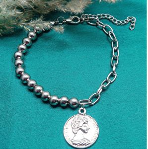 Men&AMP;rsquo;S Beaded Chain Bracelet with Coin Charm