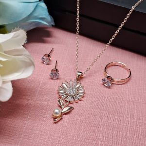 Alloy Radiant Rose Gold-tone Pendant Set, Brand Name : NIPSTec