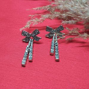 NIPSTec Alloy Silver-tone Bow Dangle Earrings, Size (Inches) : 3.5 Cm