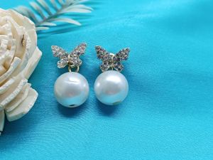 Silver-Tone Butterfly Pearl Drop Earrings