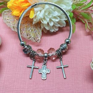 Silver-Tone Cross Charm Bracelet