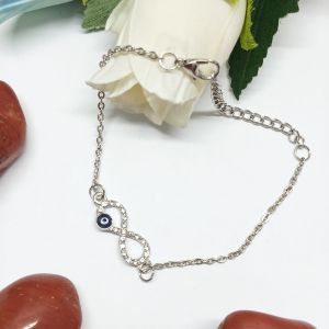Silver-Tone Infinity Bracelet with Evil Eye