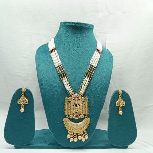 Traditional Indian Green Beaded Necklace Set