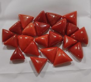 Polished Plain Red Coral Stone, Shape : Capsule Trangle Shape