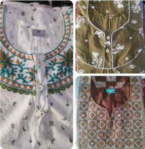 Printed Cotton Night Gowns XXL, XL, M, L, Technics : Embroidered